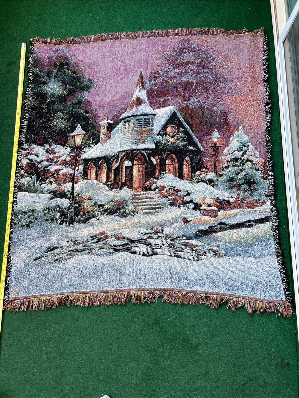 Festive Cottage Holiday Throw Blanket - Pink Snow Scene
